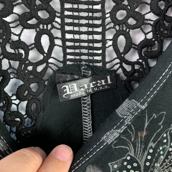 Y2K Vocal Black White Tie Dye Bling Crochet Maxi Goth Cross Dress Chest 28" Lg - Picture 5 of 9